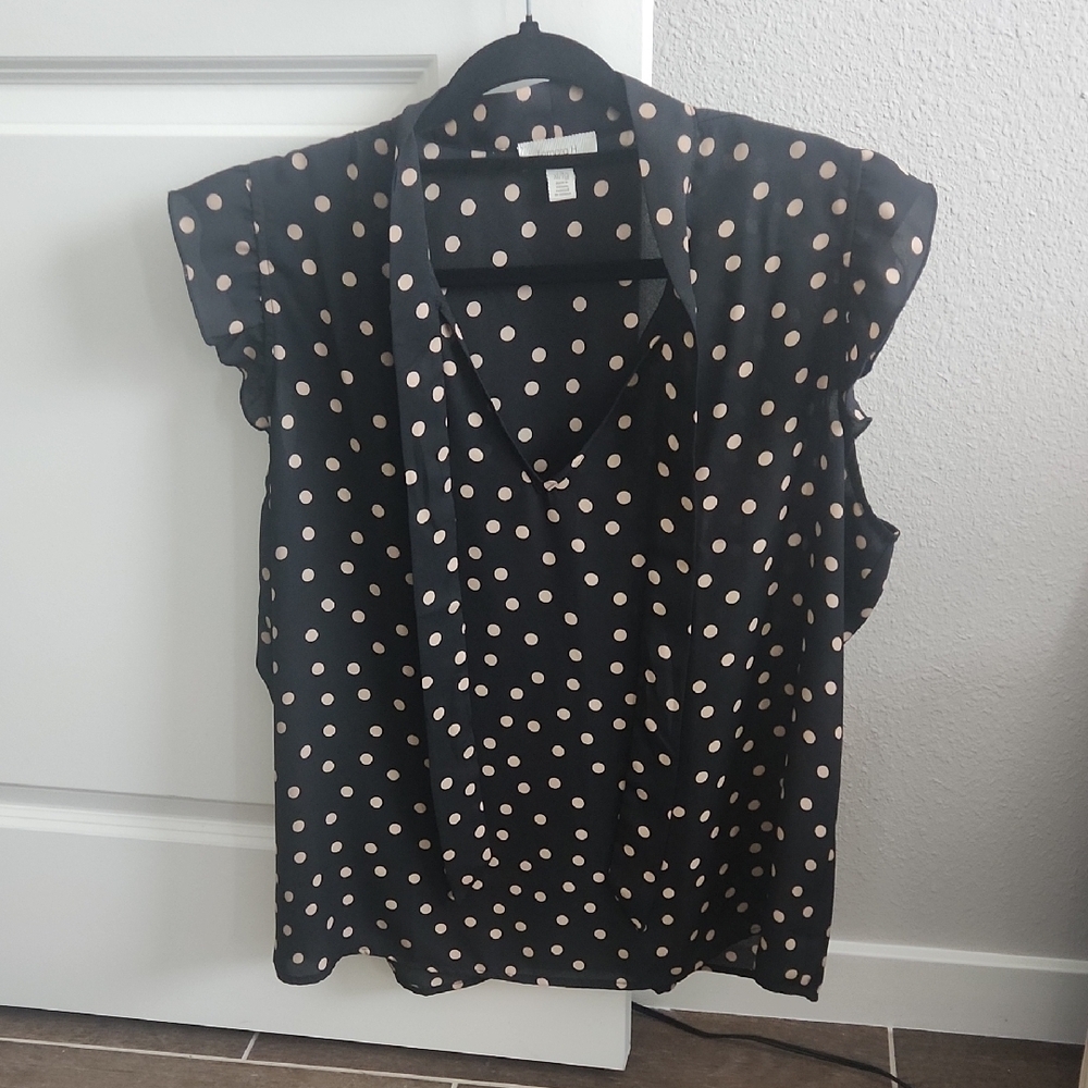 Womens Tamora H. Classic Polka Dot Black and Cream Women's Top Size Xl - Picture 1 of 3